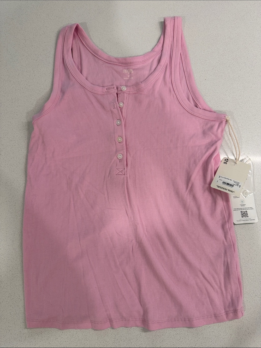 a.n.a Pink Ribbed Henley Tank Top